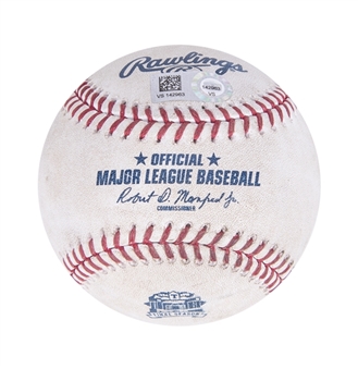 2019 Mike Trout Game Used OML Manfred Baseball Used On 8/21/2019 For A Single (MLB Authenticated)